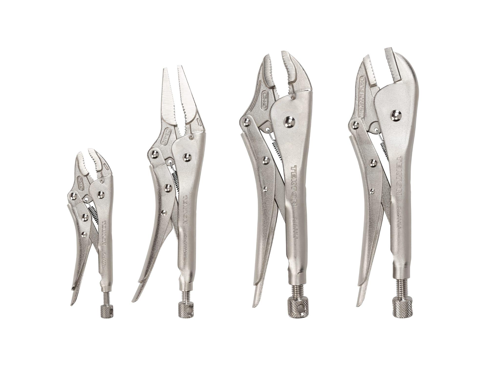 Locking Pliers Set, 4-Piece (Straight Jaw, Curved Jaw, Long Nose)