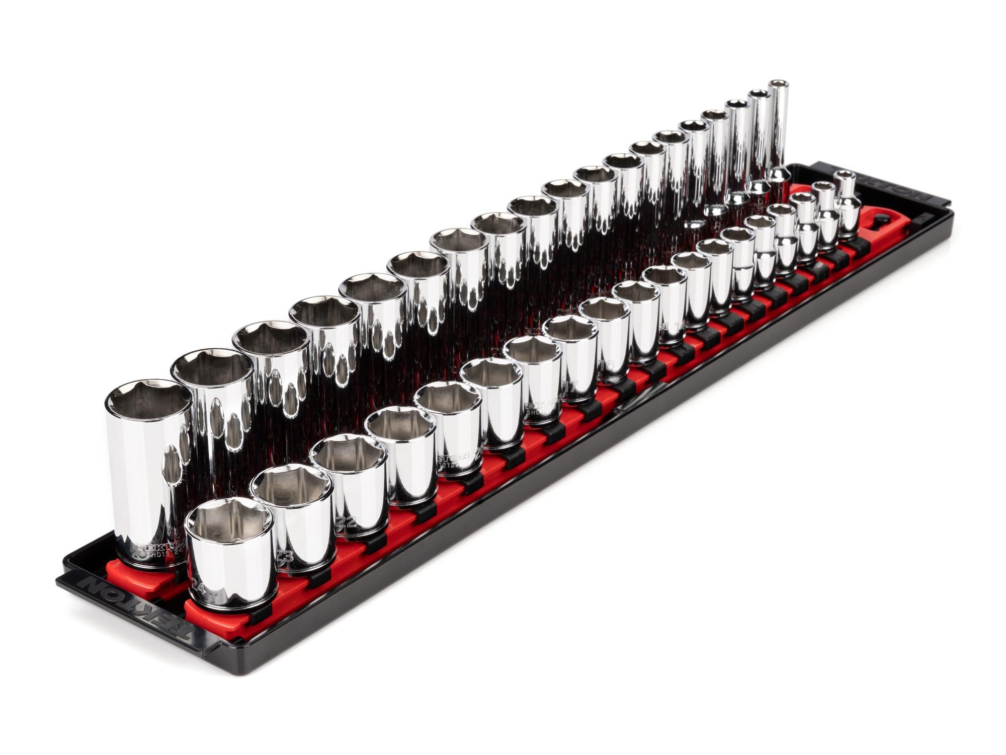 3/8 Inch Drive 6-Point Socket Set, 38-Piece (6 - 24 mm) with Rails