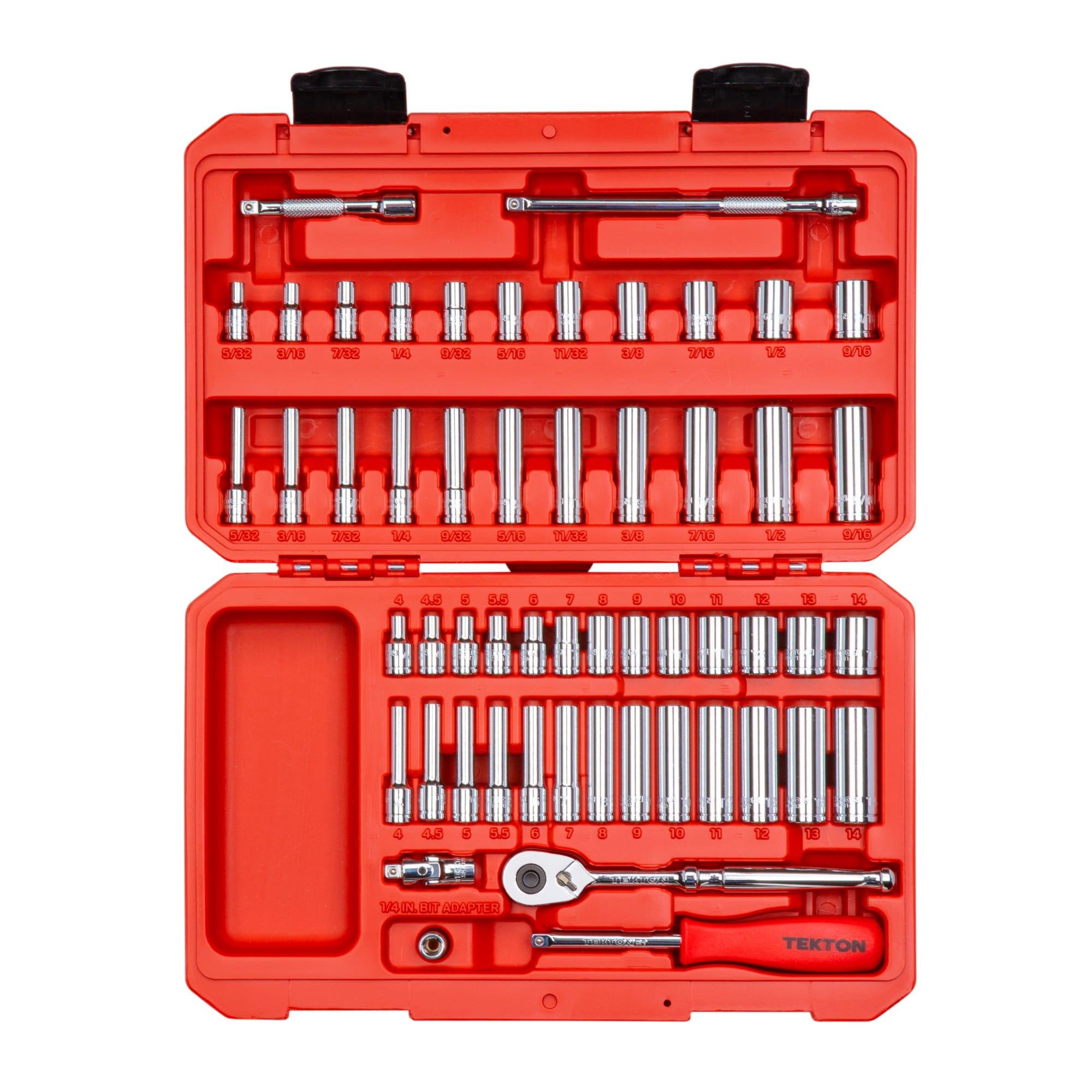 1/4 Inch Drive 6-Point Socket and Ratchet Set, 55-Piece (5/32-9/16 in., 4-14mm)