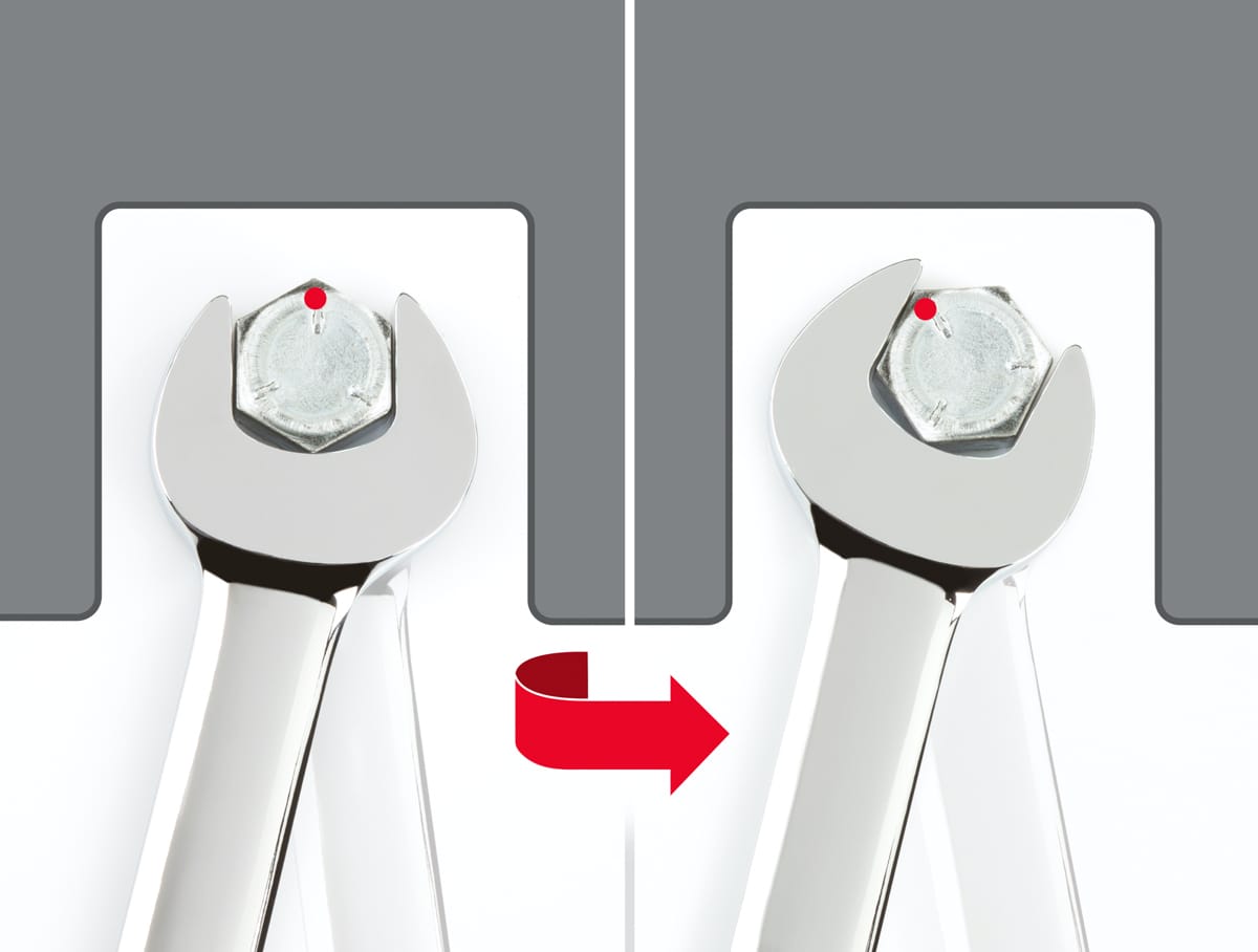 Angled open end of the TEKTON Ratcheting Wrench